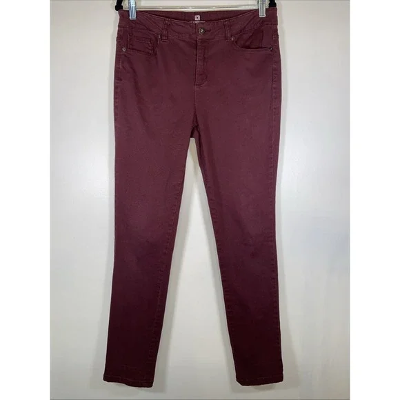 Liz Claiborne Womens Burgundy Soft  Pants Size 8 Stretch Cotton Twill Mid Rise - Picture 2 of 11